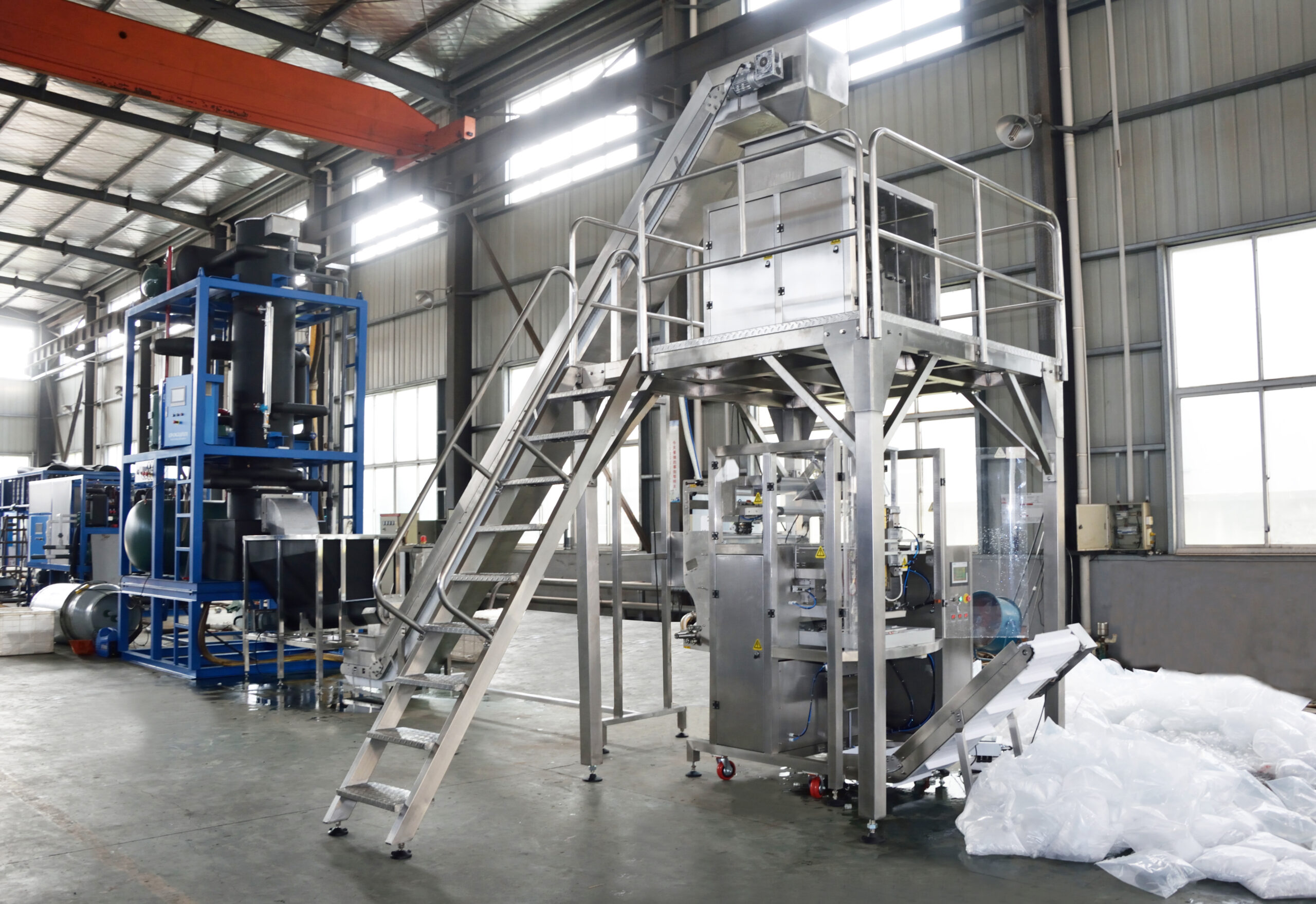Fully automatic ice packaging machine for high-volume industrial ice bagging and sealing