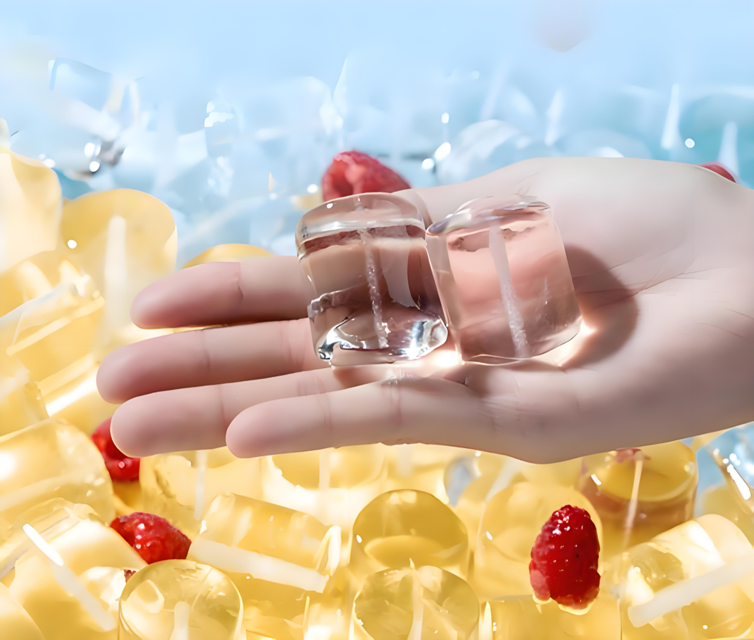 Clear and hygienic tube ice produced by Focusun food-grade tube ice machine for beverage and cold chain use