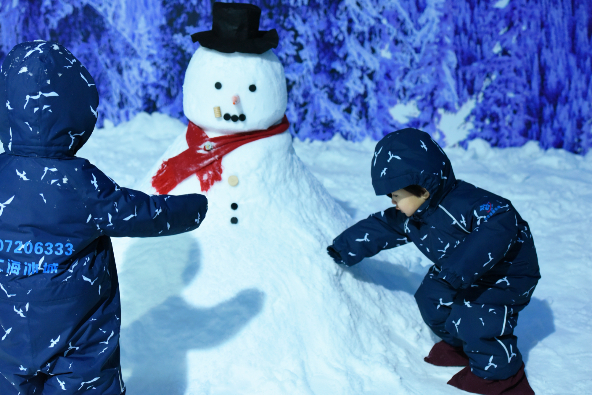 Close-up of soft, powdery artificial snow flakes from snow effect machine